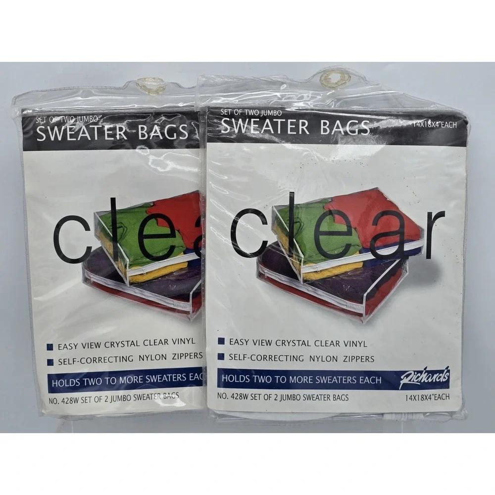 4 Bags - Multi Sweater Garment Storage Vinyl Cover Ups by Richards 14x18x4 NEW